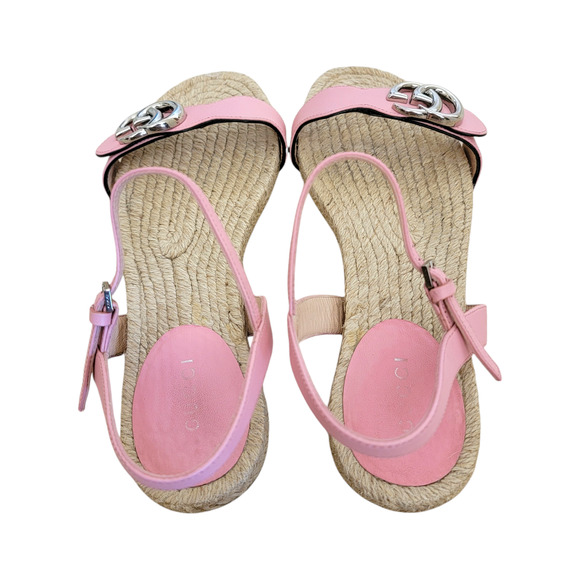Gucci Marmont Pink Espadrille GG Logo Strappy Sandals Flat 6.5 36.5 - Picture 5 of 11